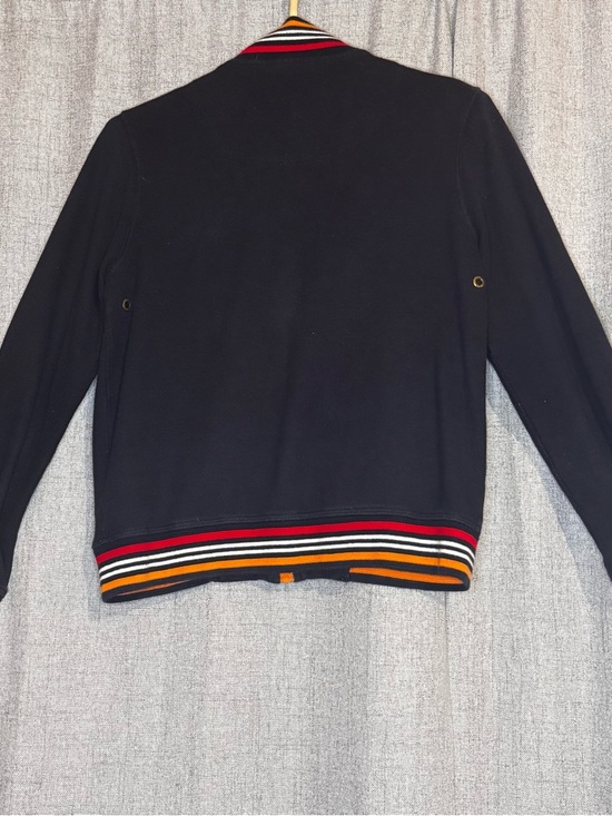 Vintage Liz Claiborne Varsity Jacket Navy Striped Trim Bomber Small 90s - Picture 5 of 13